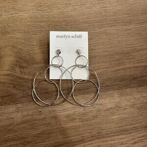 NWT MARLYN SCHIFF Silver Circle Drop‎ Hoop Earrings